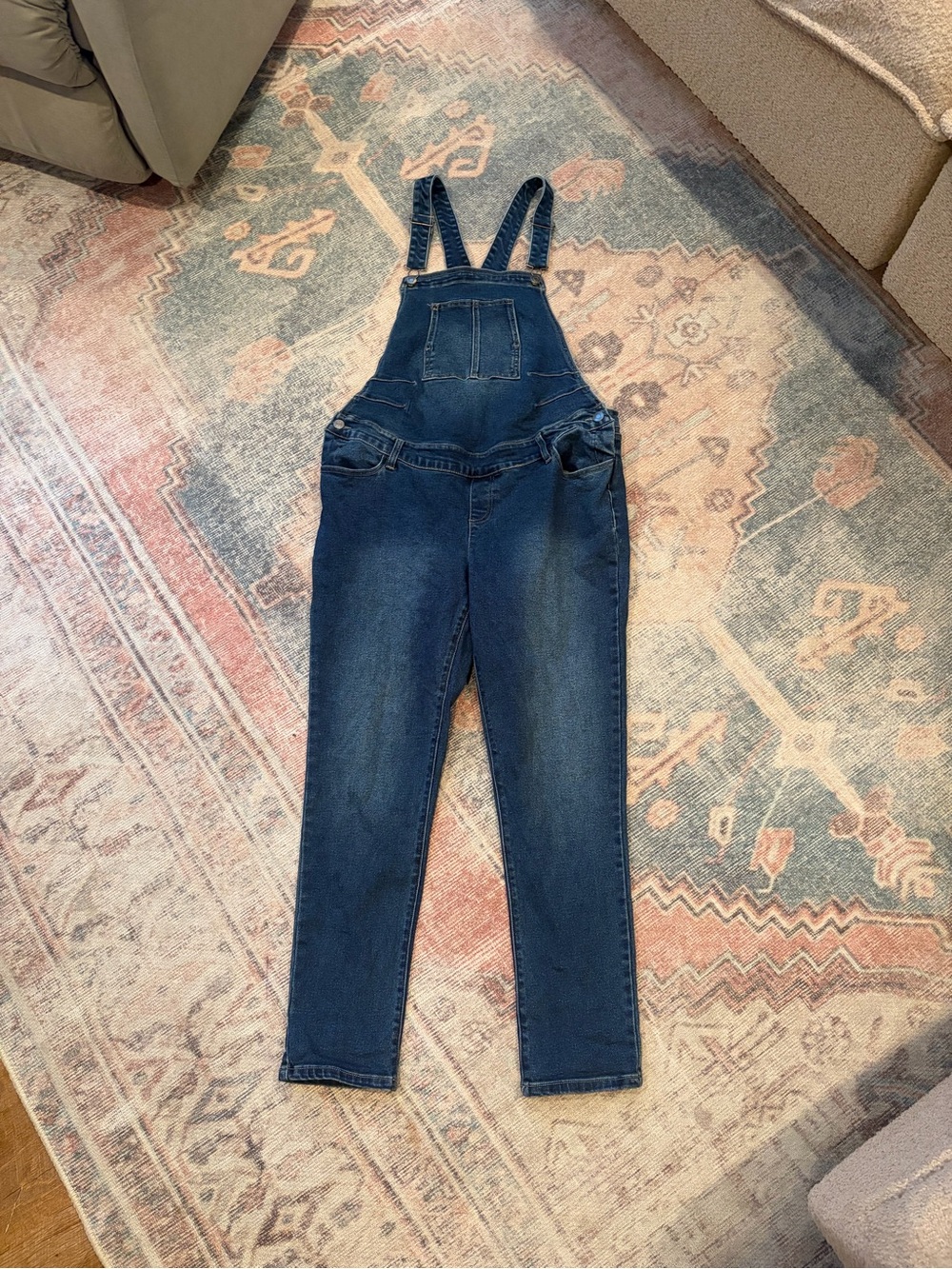 Women's Maternity Dark Blue Denim Overalls Jeans - Classic Pocket Bib